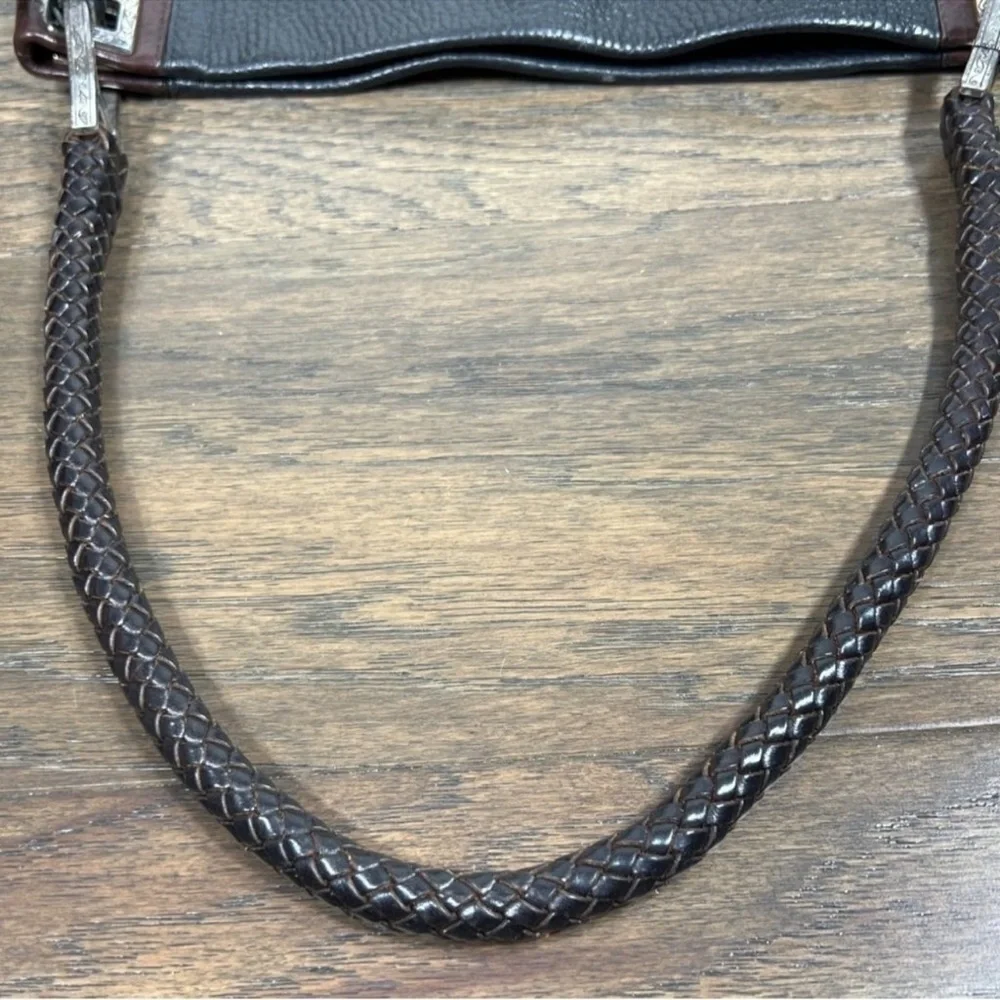 BRIGHTON Charlotte Two Tone Leather Shoulder Bag Black/Brown EUC